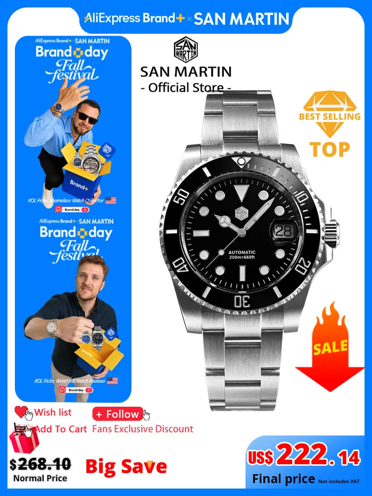 San Martin Upgraded Version 40mm Water Ghost Diver Watch Men Luxury Automatic Mechanical Watches Sapphire Waterproof 200m SN0017