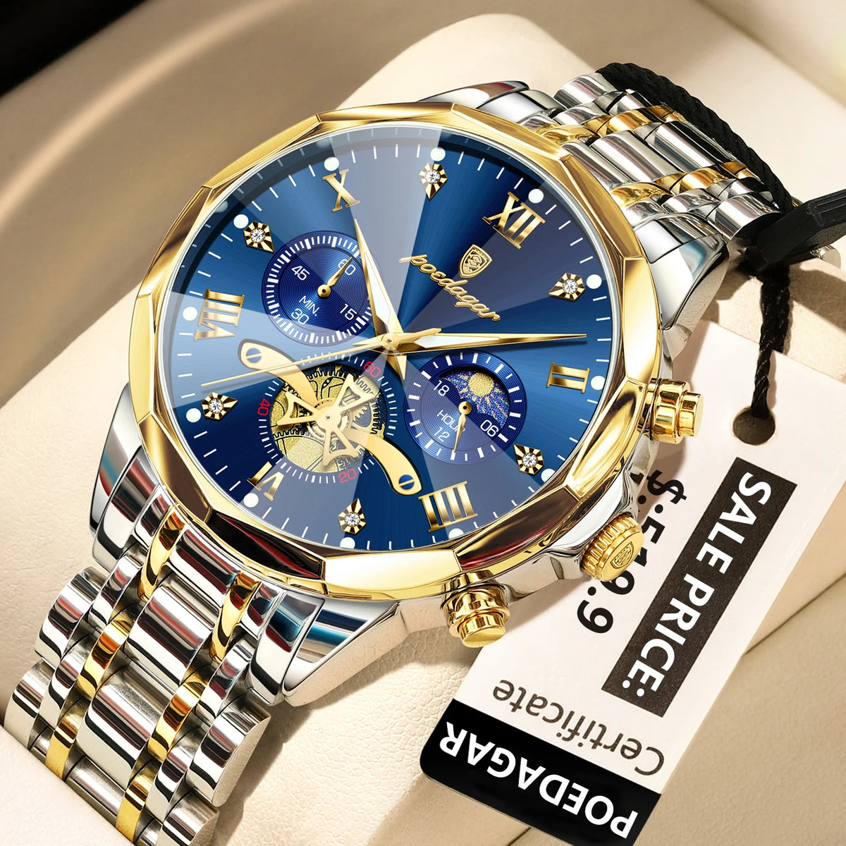 POEDAGAR Luxury Men Watch Top Original Waterproof Luminous Chronograph Man Wristwatch Stainless Steel Quartz Men's Watches Reloj