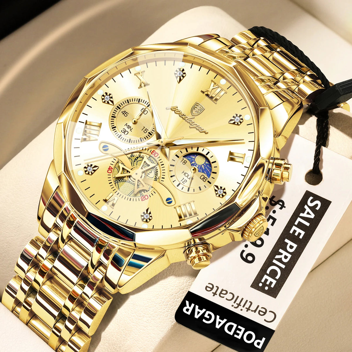 POEDAGAR Luxury Men Watch Top Original Waterproof Luminous Chronograph Man Wristwatch Stainless Steel Quartz Men's Watches Reloj