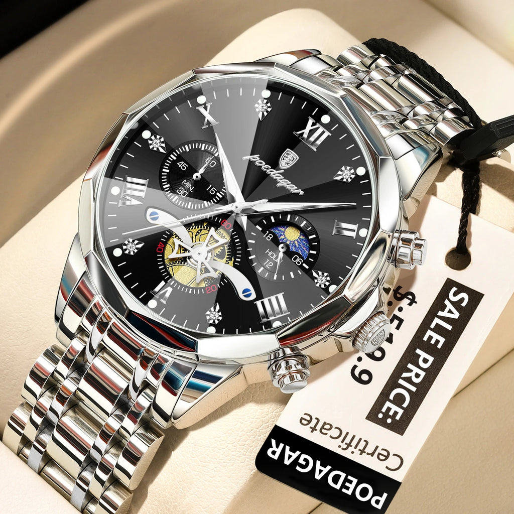 POEDAGAR Luxury Men Watch Top Original Waterproof Luminous Chronograph Man Wristwatch Stainless Steel Quartz Men's Watches Reloj